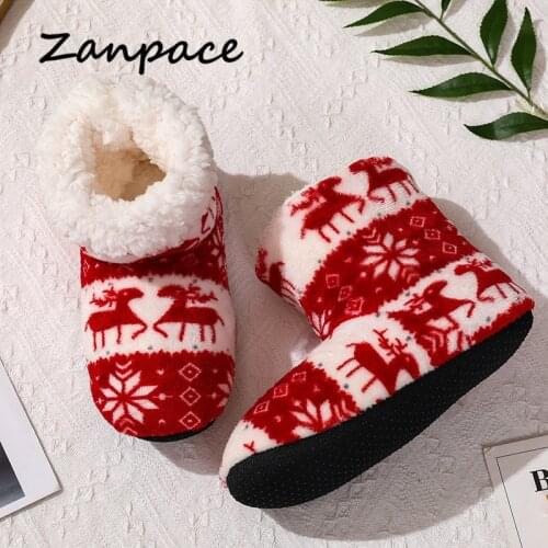 2020 Winter Furry Slides for Women Indoor Home Soft-soled Flannel Women Shoes Christmas Cartoons Elk Slipper Anti-Skid Sole