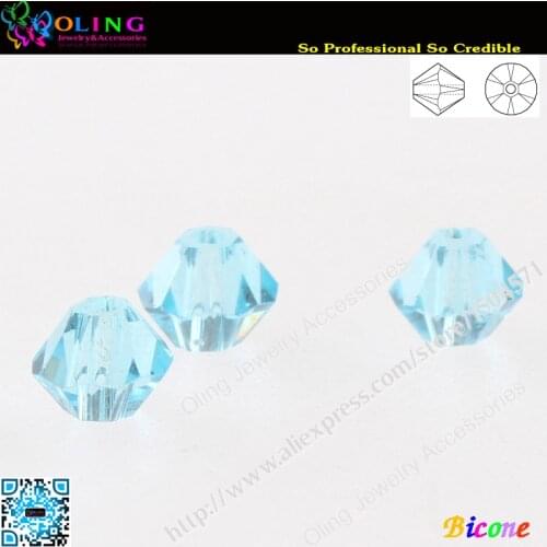 288pcs/Lot AAA Top Quality 5301 Bicone Beads 6mm LT lake blue Crystal Bead Loose Spacer Bead fit DIY Making