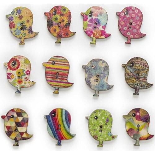 30pcs Cartoon Bird Theme Wood Buttons Sewing Scrapbooking Clothing Headwear Handmade Crafts Home Decor Accessories DIY