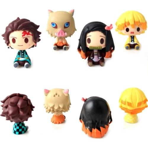 4pcs Anime Figure Demon Slayer Kimetsu No Yaiba Doll Tanjiro Nezuko Zenitsu Demon Slayer Kawaii Room Decoration Childrens Toys