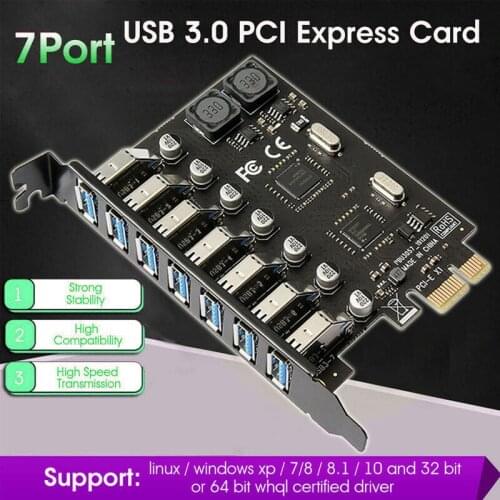 USB 3.0 PCI-E Expansion Card Adapter 7 Ports USB 3.0 Hub Adapter External Controller PCI-E Extender PCI Express Card for Desktop