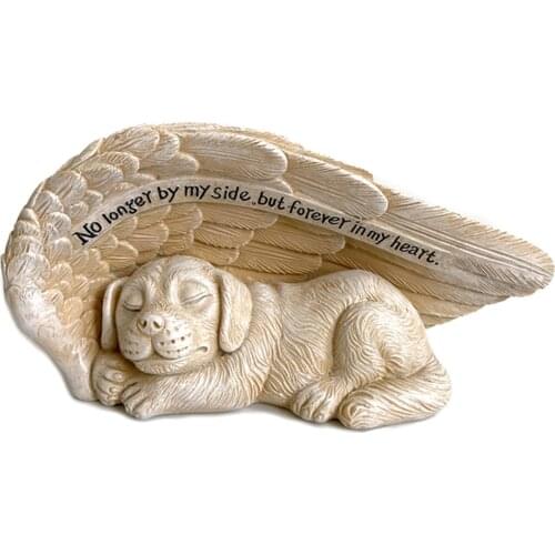 Angel Wings Sleeping Dog Statue With Lettering Resin Craft Landscaping Garden Ornament Durable Pet Statue Home Decor Decoracion