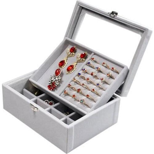 New Velvet Jewelry Box Double-Layer Premium Case Princess Display Holder Women Gift with Lock