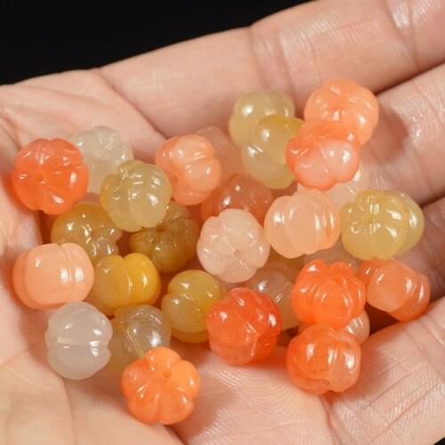 5PC Natural Color Jade 10MM Pumpkin Beads Jadeite Jewelry Fashion Charm Accessories DIY Hand-Carved Lucky Amulet Gifts Women