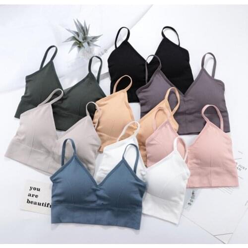 Push Up V Neck Women Bra One Size Cross Back Strap Padded Wireless Stretchy Lady Underwear Spaghetti Padded Yoga Wear Inside