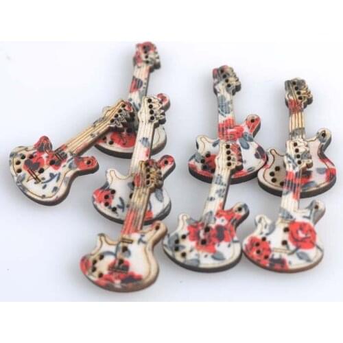 Flower Color Guitar Fabric Wooden decorative buttons For handmake Scrapbooking Crafts 50pcs 19x34mm 2 Holes XD0318-5