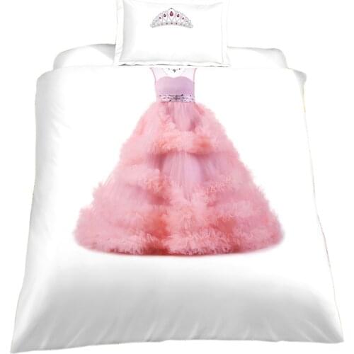 Childrens Bedding Set,Pink Princess Dress and Crown for Girls Duvet Cover with Pillowcase,Kids Birthday Gift Home Bedroom Decor