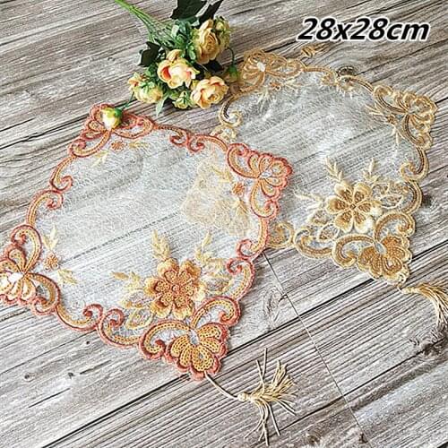 European Classical Embroidery Sequined Small Square Coaster Tea Set Fruit Plate Bedside Table Mat Cover Wedding Party Decoration