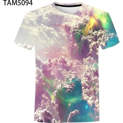 2021 Summer Mens / Womens Short Sleeve T-Shirt 3D Landscape Cloud Boys / Girls Street Trend Childrens Sunshine Cute Top