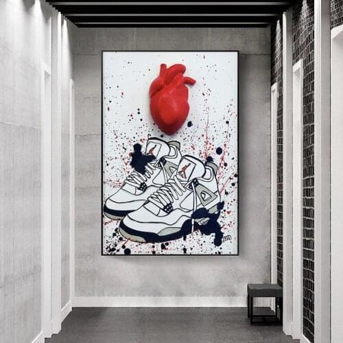 Graffiti Art Painting Shoes and Heart Canvas Painting Home Decoration Mural Graffiti Color Posters and Prints on The Wall