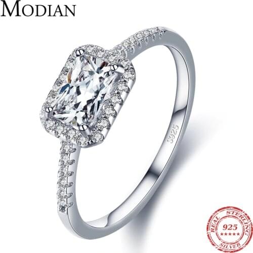 Modian Wedding Ring 925 Sterling Silver Sparkling Clear Cubic Zirconia Engagement Rings for Women Promise Statement Jewelry