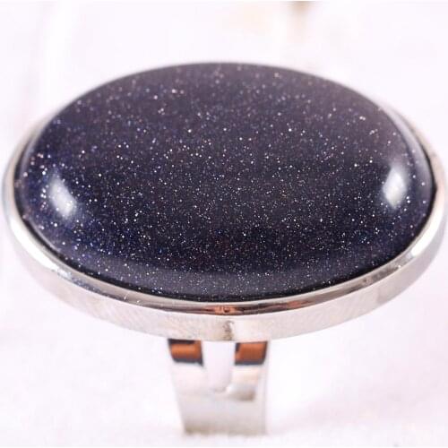 Ring Natural Stone Oval CAB Cabochon Bead Blue Sandstone Adjustable Finger Ring Jewelry For Women Gift Z120