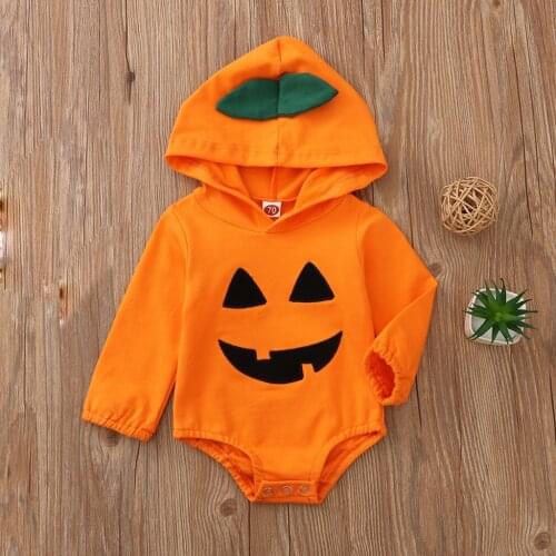 Cute Newborn Infant Baby Boys Girls Cosplay Costume Long Sleeve Halloween Pumpkin Printed Hooded Romper Jumpsuit Clothes#p4