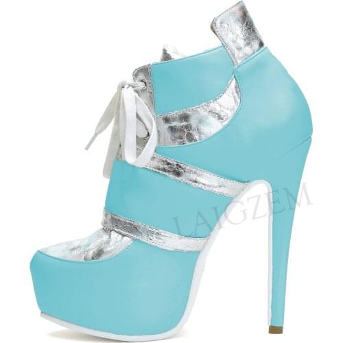 LAIGZEM FASHION 2020 Platform Booties Winter Stiletto High Heels Ankle Boots Ladies Shoes Zapatos Mujer Large Size 50 51 52