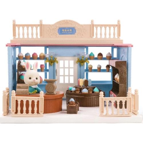 Forest Family 1:12 Dollhouse Furniture Bunny Koala Miniature Doll House Ice Cream Shop Bakery Villa Pretend Play Game Toy Girls