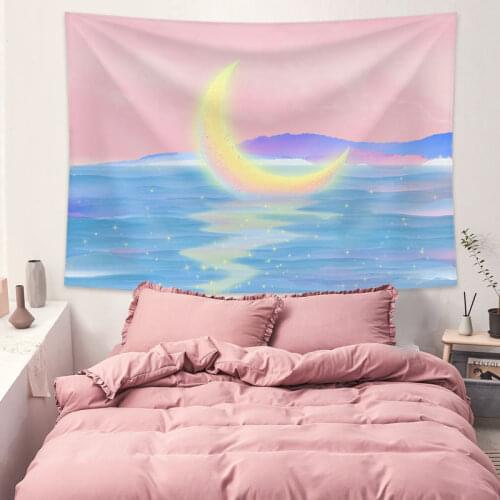 Moon Background Cloth Wall Hanging Tapestry Cute Girl Bedroom Pink Art Wall Hanging Kawaii Wall Cloth Home Stay Decoration Anime