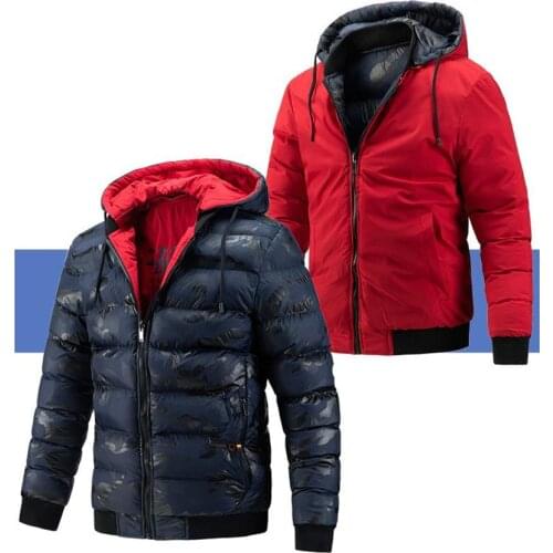 2021 Winter casual mens cotton jacket double-sided wear hooded jacket mens camouflage cotton jacket Parkas coat Windbreaker