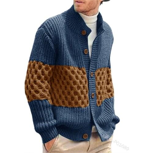 2022 Mens Cardigan Long Sleeve Color Matching Sweater Autumn and Winter Outdoor Casual Sweater
