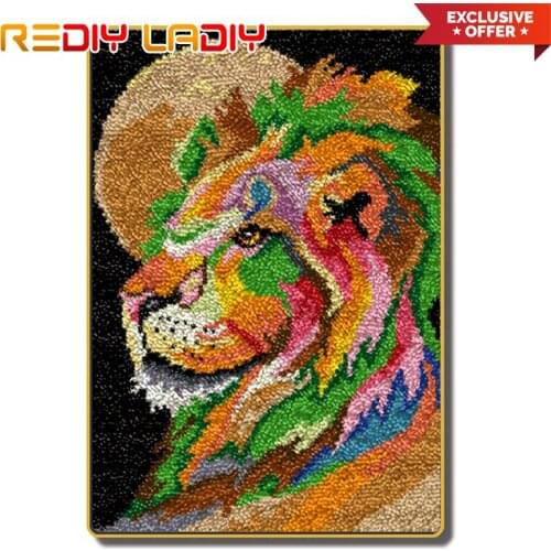 Latch Hook Rug Kits King of Lion Moon Crocheting Carpet Rug 100% Acrylic Yarn Cushion Mat DIY Carpet Rug Home Decor Art & Crafts