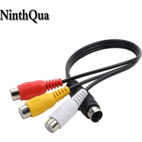 NinthQua 1pcs DIN 4pin S Terminal to 3AV Male Audio Video Cable S-Video Male to RCA Female Signal Transmission Line