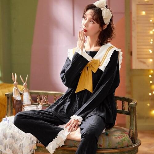 Pajama Sets Women Cartoon Printed Princess Peter-pan Collar Korean-style Sweety Girls Homewear Pyjamas Kawaii Leisure Soft Daily