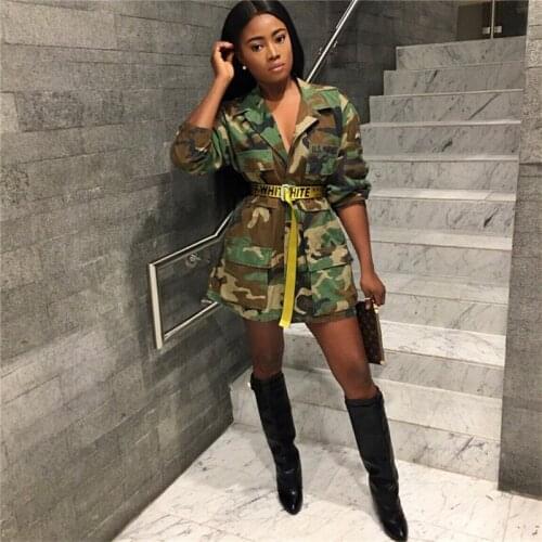 Casual Camo Long Jacket Women Army Green Jackets XXL Long Outerwear Autumn Jacket Plus Size Women Coat Chaqueta Mujer Streetwear