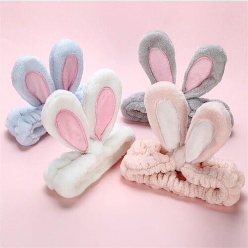DUOJIAOYAN New Soft Wash face Hair Band Rabbit Ears Headband Women Girls Bow Turban Cute Headwear Flannel Bath Hair Accessories