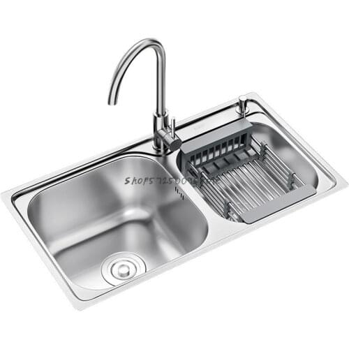 Wash Basin Double Trough 304 Stainless Steel Sink Under Counter Kitchen Dishwashing Sink Embedded Household