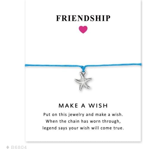 Girls Summer Vacation Adjustable Friendship Statement Ocean Beach Jewelry with Card Silver Starfish Charm Bracelets for Women