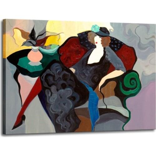 Modern Abstract Oil Painting on Canvas Woman Lady In Black Figure Art for Home Decor Beer Bar Pub Handpainted No Framed