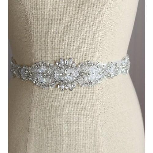 Bridal dresses belt wedding Sash luxury diamond crystal Bride 's belts White Ribbon wedding thin and long silver beads sashes