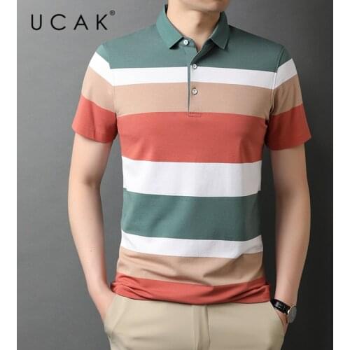 UCAK Brand Classic Striped Turn-down Collar Short Sleeve T-Shirts Summer New Streetwear Tops Casual Cotton T Shirt Homme U5528