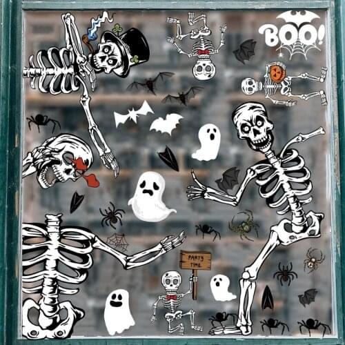 Horror Fantasy Fun Halloween Wall Stickers Skull Skeleton Sticker For Window Wall Door Floor Decals DIY Halloween Party Decor