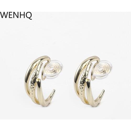 WENHQ 2021 New Gold Color C-Shape Metal Clip on Hoop Earrings for Women Fashion Birthday Party No Pierced Cuff Earrings Ear Clip