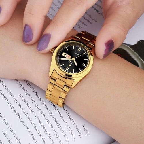 WWOOR 2021 New Top Luxury Brand Women Golden Black Watch Fashion Stainless Steel Quartz Waterproof Wristwatches Relogio Feminino