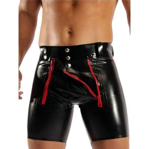 Plus Size S-4XL Men PVC Faux Leather Panties Zipper Open Short Boxer Wetlook Clubwear Jockstrap Fetish Gay Wear Erotic Lingerie