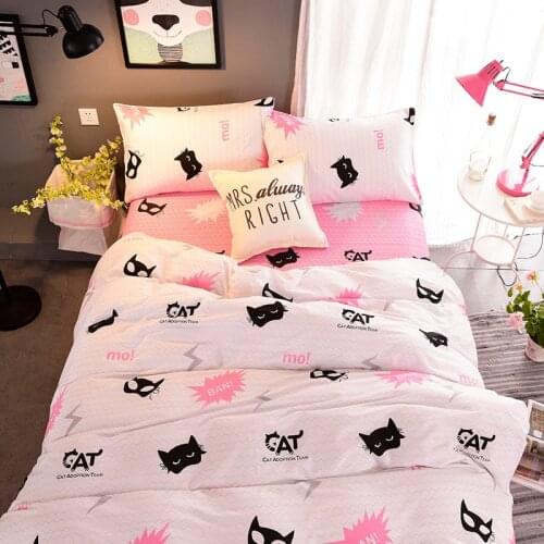 100%cotton Reactive printed bedding set duvet cover flat sheet bedsheet bedspread pillowcase 3/4pcs cartoon cat birthday gift