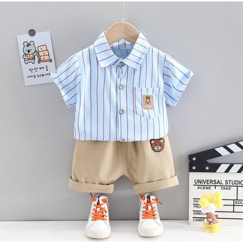 2021 Summer Baby Clothes Suit Children Boys Strips Shirt Shorts 2Pcs Toddler Casual Clothing Infant Kids Tracksuits Suit Sets