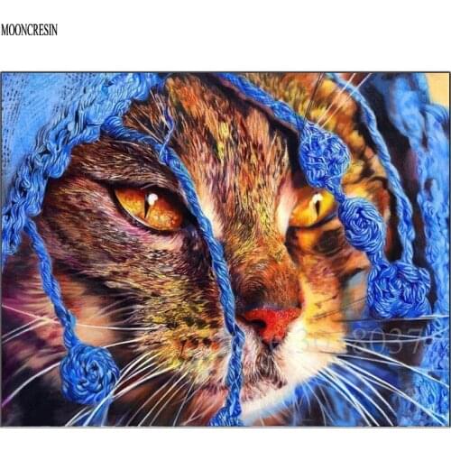 5D Diy Diamond Painting Cross Stitch Kitten Wearing Blue Hat Needlework 3D Diamond Embroidery Full Round Mosaic Decoration Resin