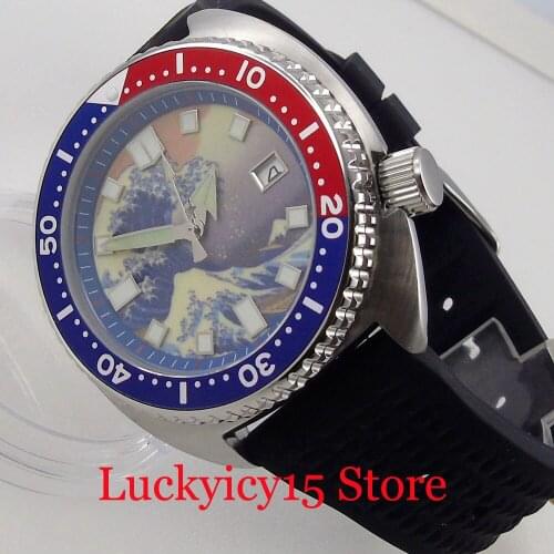 BLIGER Selfwinding 45mm Steel Men Watch NH35A Movement 5ATM Waterproof Brushed Case Rubber Strap Flat Glas