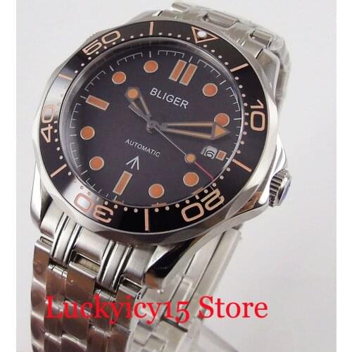 BLIGER Brand Mechanical Men Watch MIYOTA Self Winding Movement Mental Band Rotating Bezel Ceramic Bezel