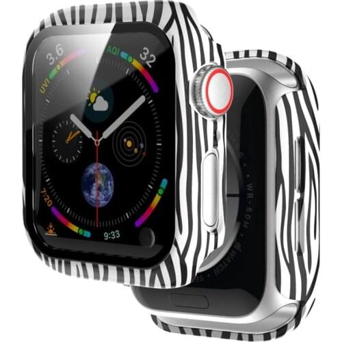 Leopard Case + Tempered Film Glass Protective Cover for Apple Watch Series SE 6 5 4 Striped Watch Frame for IWatch 44/42/40/38mm