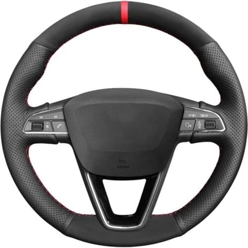 Black Suede Black Genuine Leather Car Steering Wheel Covers For Seat Leon 5F Mk3 2013-2020 Ibiza 6J Tarraco Arona Ateca Alhambra