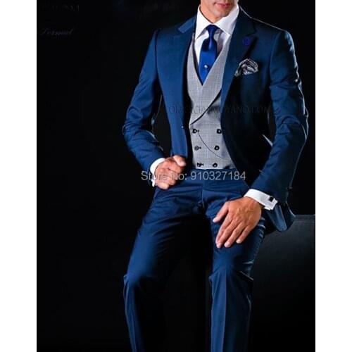 Formal Wedding Tuxedo for Groom 3 Piece Custom Business Men Suits Male Fashion Costume Jacket Pants with Gray Waistcoat 2021