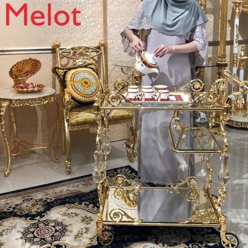 European-Style Household High-End Copper Dining Car Hotel Trolley Tea Weagon Movable Villa Double Three-Layer Imperial Concubine
