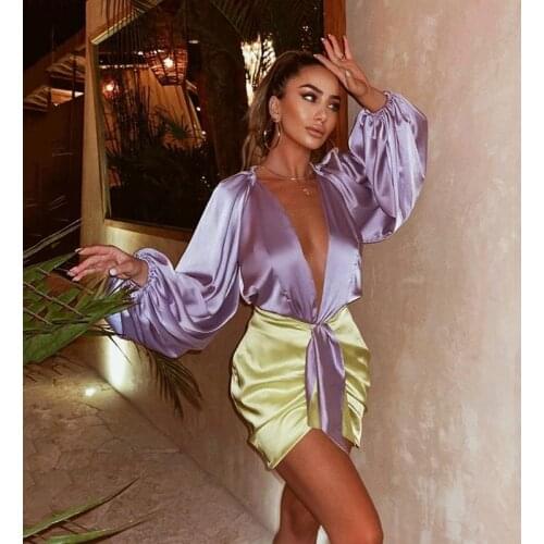 Deep V Neck Long Sleeve Tops High Waist Slim Skirt Two-piece Set High Street Fashion Casual Dress Sets Chic Elegant Women Outfit