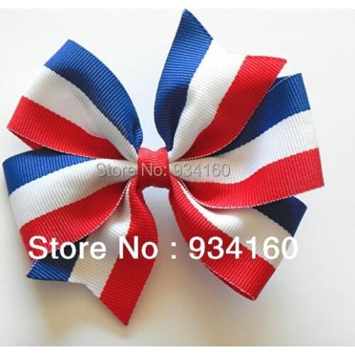 30PCS 4th of July Bow - Red White and Blue Stripes 4" Large clip headwear headdress