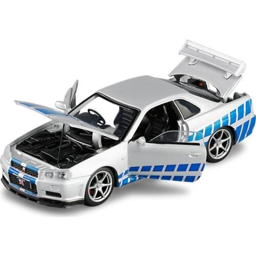 Hot 1:32 GT-R R34 alloy car model,high simulation 4-door sound and light toy car,collectible gift toys,free shipping