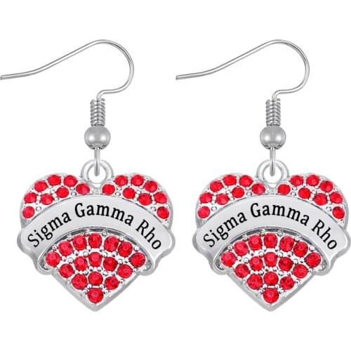 Exquisite colorful rhinestone inlaid heart SIGMA GAMMA RHO pendant earring for university Greek society sorority jewelry eardrop