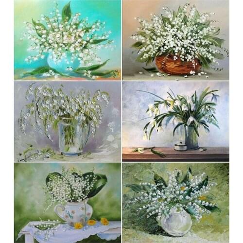 KAMY YI Lily of the Valley Oil Painting Art 3D Diy Diamond Painting Photo Embroidery Mosaic Mural European Home Decoration